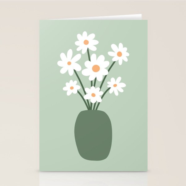 Daisies in Vase (sage green) Stationery Card Gallery Image 2