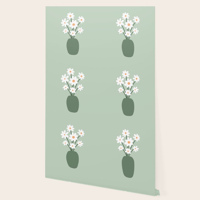 Daisies in Vase (sage green) Wallpaper Gallery Image 2