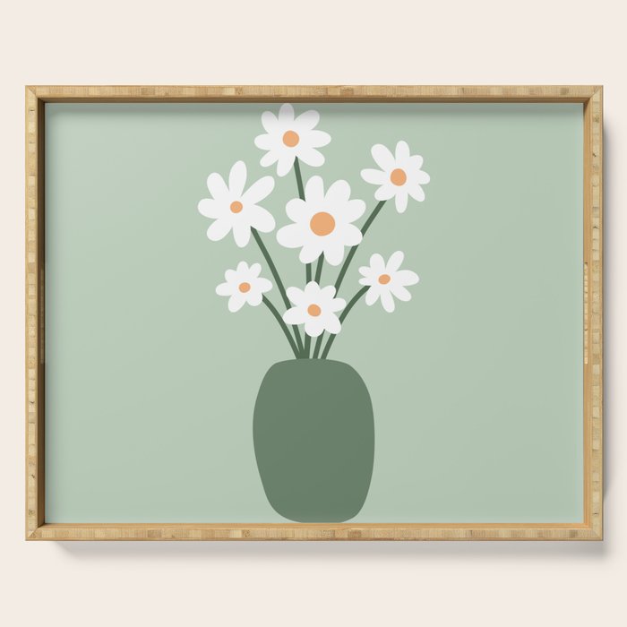 Daisies in Vase (sage green) Serving Tray Gallery Image 1