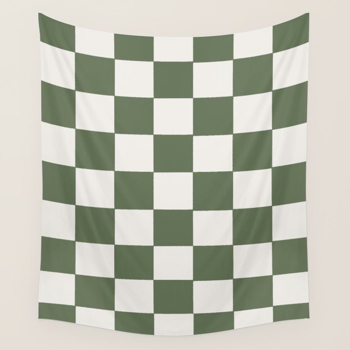 Soft Checkerboard Muted Green Wall Tapestry Gallery Image 1
