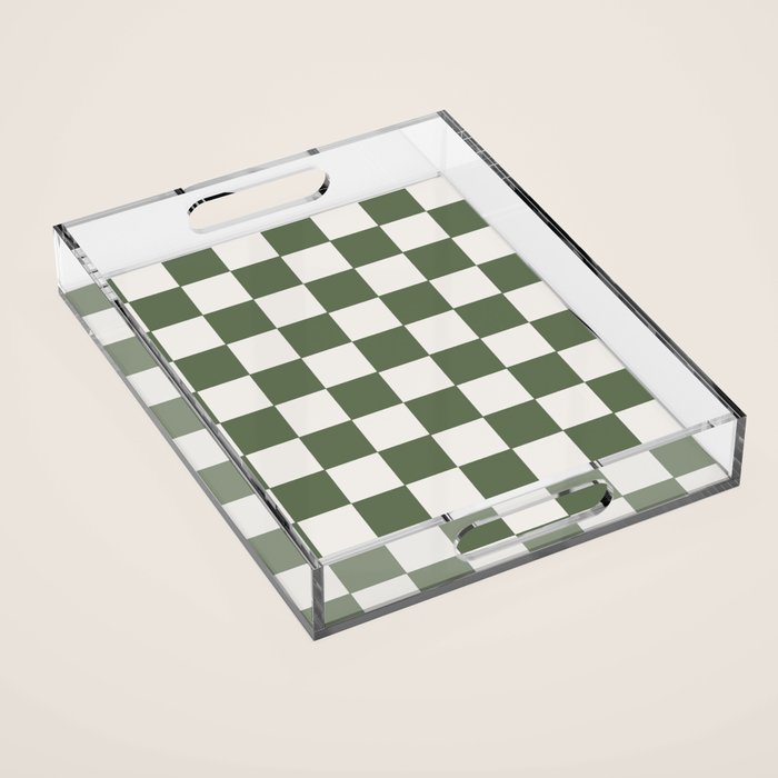 Soft Checkerboard Muted Green Acrylic Tray Gallery Image 1