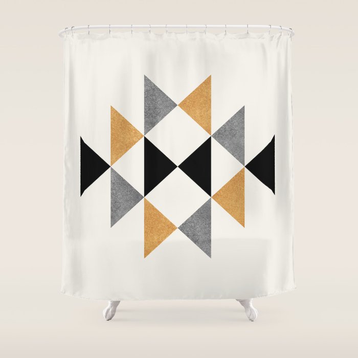 Aztec Graphic - Gold Gray Shower Curtain Gallery Image 1