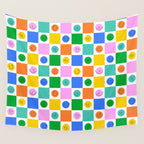 Colorful happy face checkered pattern art Wall Tapestry Gallery Image 4