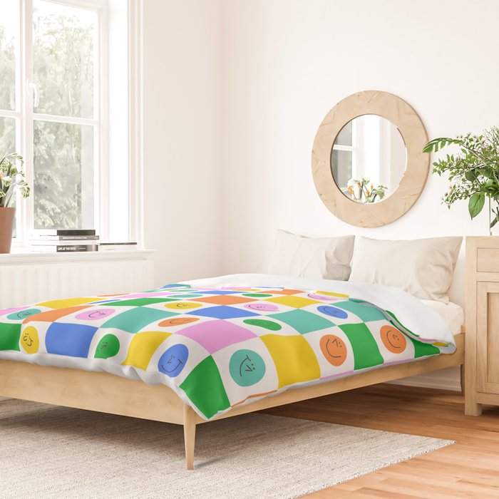 Colorful happy face checkered pattern art Duvet Cover Gallery Image 2
