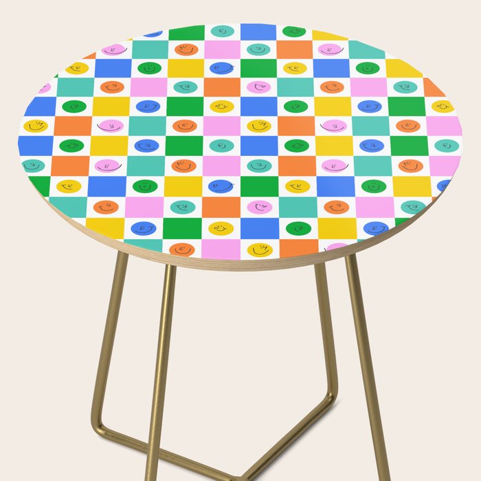 Colorful happy face checkered pattern art Side Table Gallery Image 2