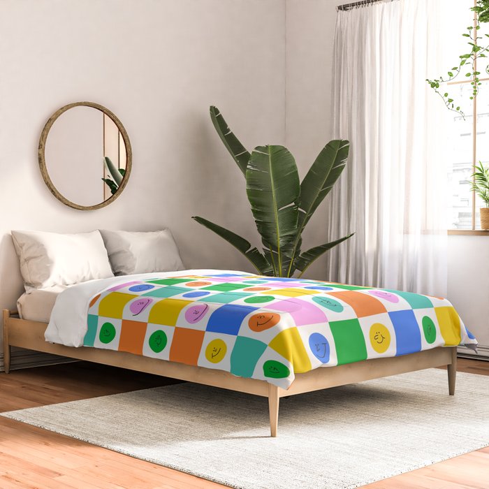 Colorful happy face checkered pattern art Comforter Gallery Image 2