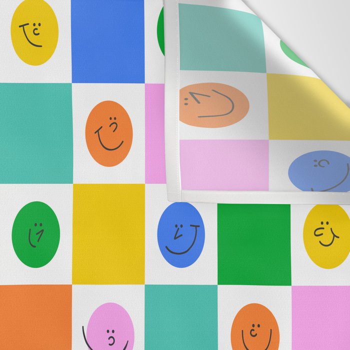 Colorful happy face checkered pattern art Wall Tapestry Gallery Image 3