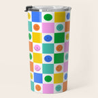 Colorful happy face checkered pattern art Travel Mug Gallery Image 3