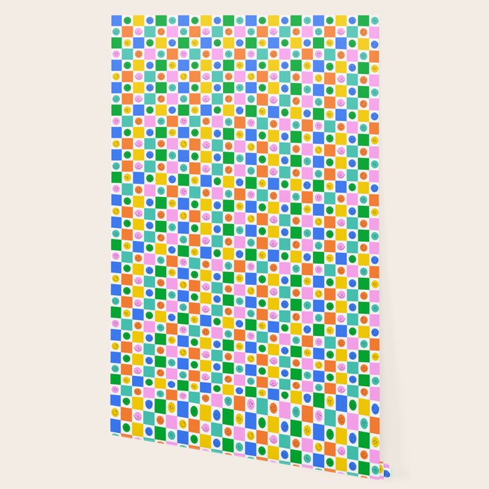 Colorful happy face checkered pattern art Wallpaper Gallery Image 2