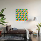 Colorful happy face checkered pattern art Wood Wall Art Gallery Image 2