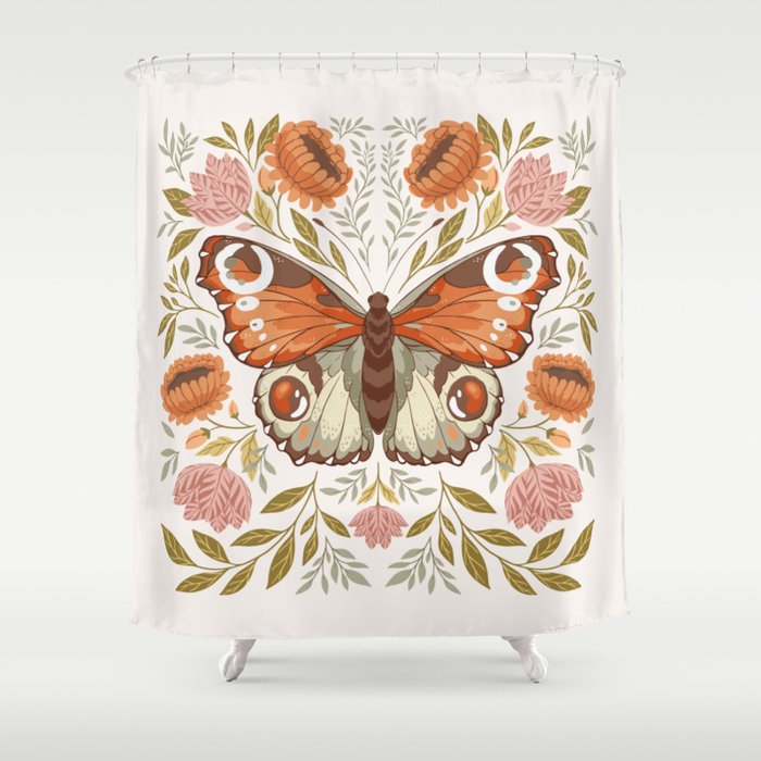 William Morris Inspired Butterfly Shower Curtain Gallery Image 1