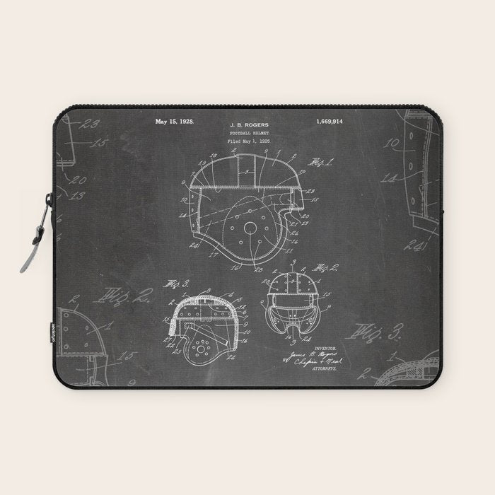 Football Helmet Patent - Football Art - Black Chalkboard Laptop Sleeve Gallery Image 1