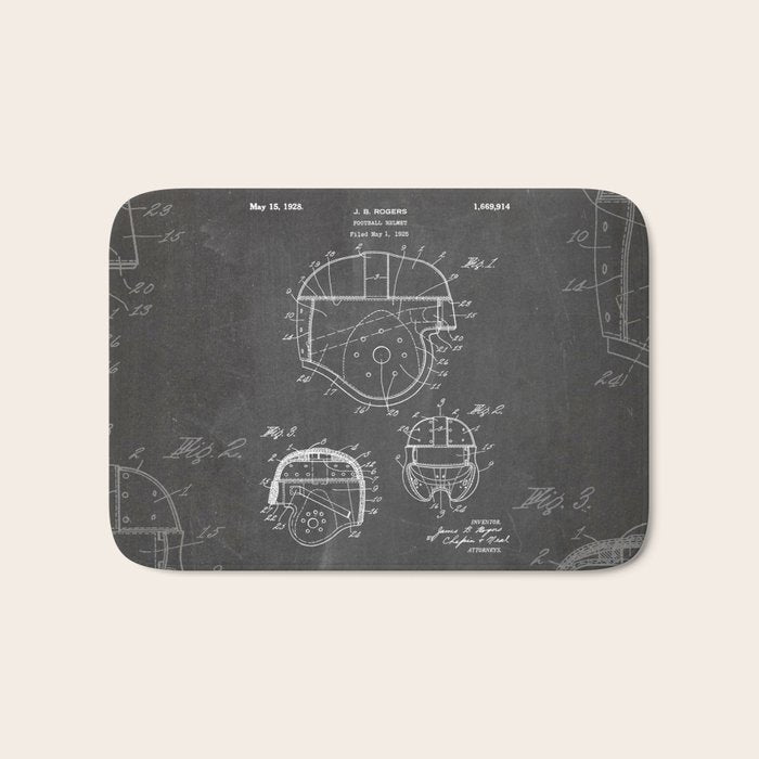 Football Helmet Patent - Football Art - Black Chalkboard Bath Mat Gallery Image 1