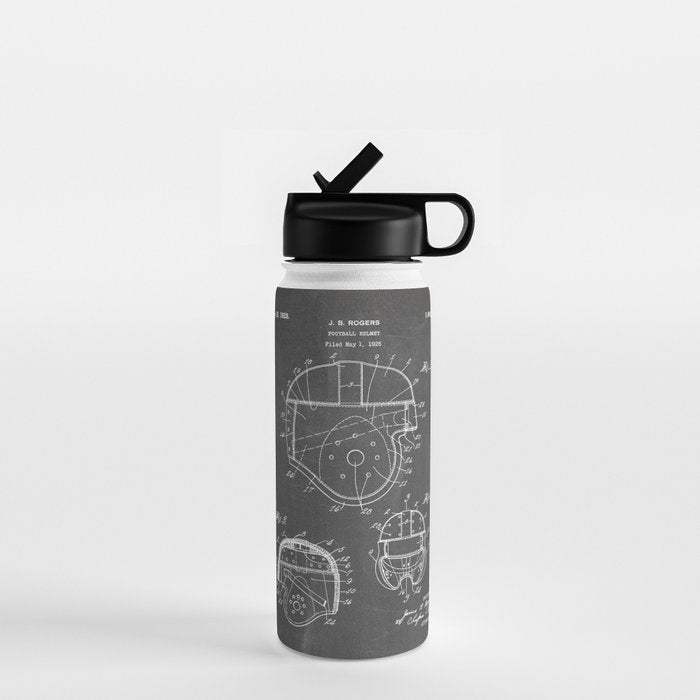 Football Helmet Patent - Football Art - Black Chalkboard Water Bottle Gallery Image 1