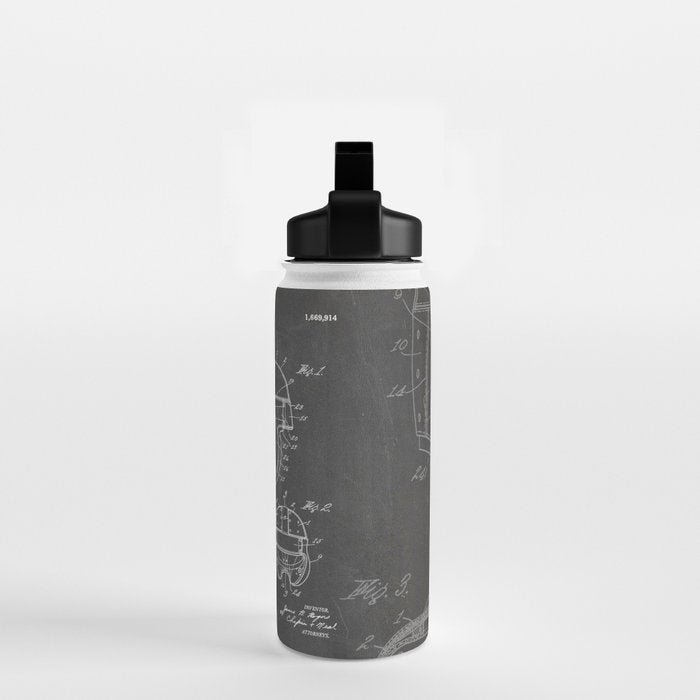 Football Helmet Patent - Football Art - Black Chalkboard Water Bottle Gallery Image 2
