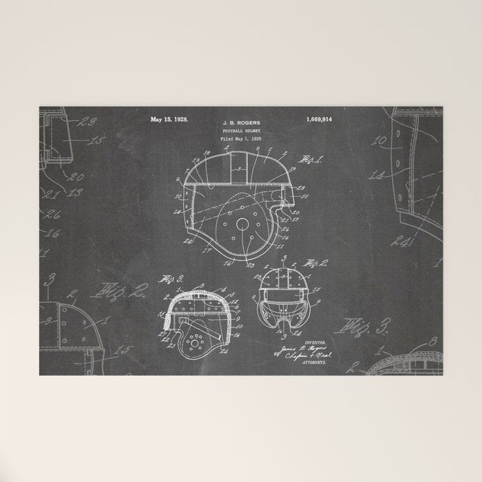 Football Helmet Patent - Football Art - Black Chalkboard Welcome Mat Gallery Image 1