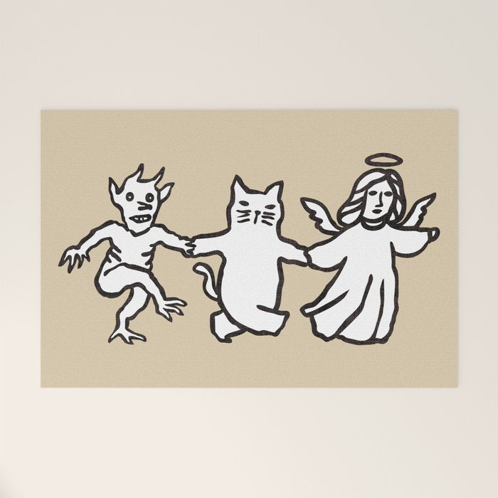 The angel and devil and cat Welcome Mat Gallery Image 1