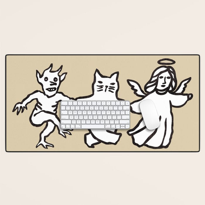 The angel and devil and cat Desk Mat Gallery Image 1