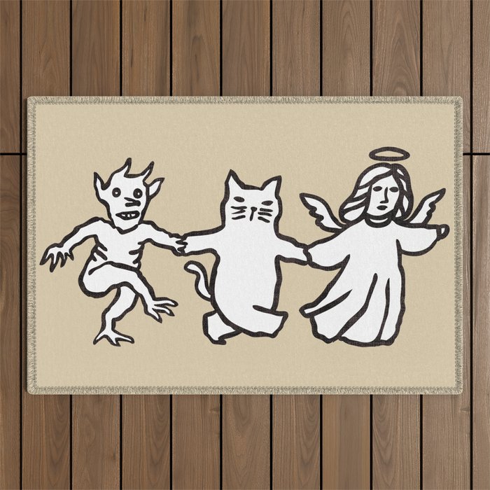 The angel and devil and cat Outdoor Rug Gallery Image 1