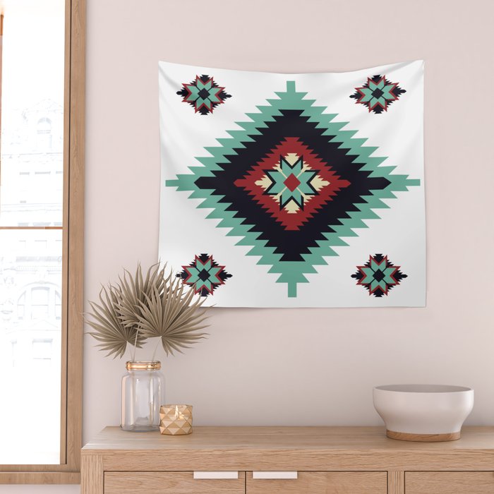 Southwest Santa Fe Geometric Tribal Indian Pattern Wall Tapestry Gallery Image 2