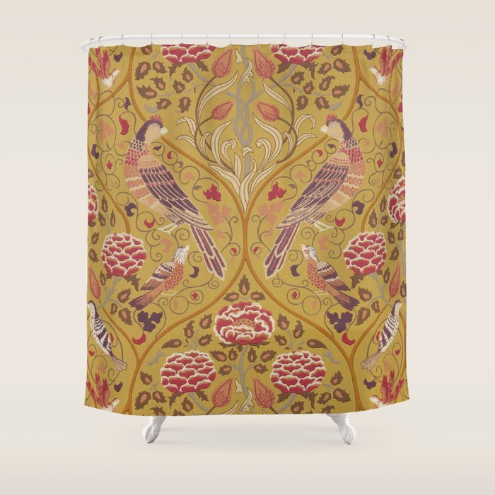 William Morris Seasons by May Melsetter  Saffron Gold Shower Curtain Gallery Image 1