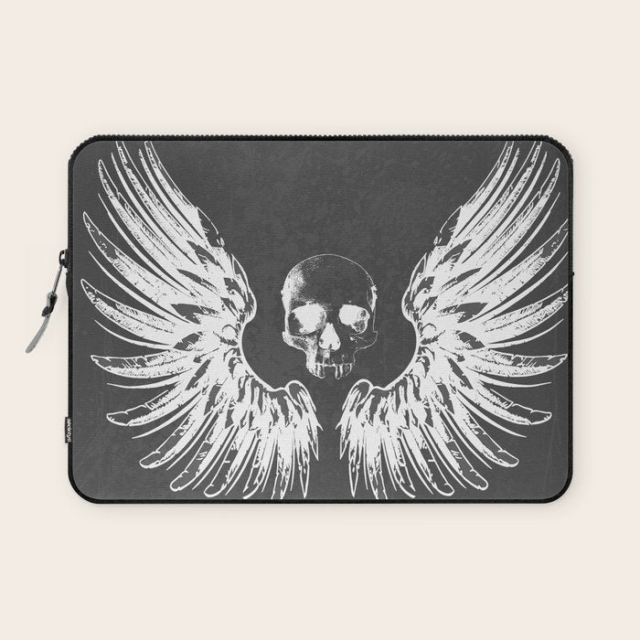 Grey & White Rock Angel Wings Skull Laptop Sleeve Gallery Image 1