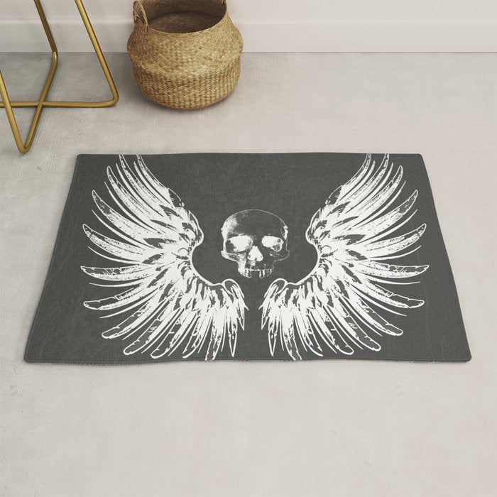 Grey & White Rock Angel Wings Skull Rug Gallery Image 1