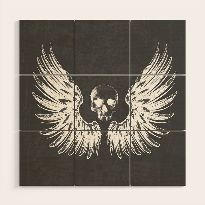 Grey & White Rock Angel Wings Skull Wood Wall Art Gallery Image 1