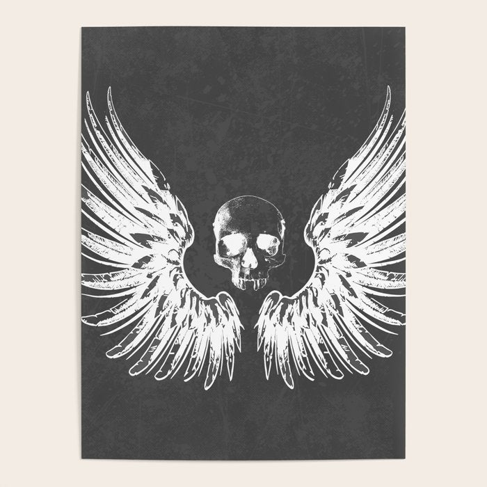 Grey & White Rock Angel Wings Skull Poster Gallery Image 4
