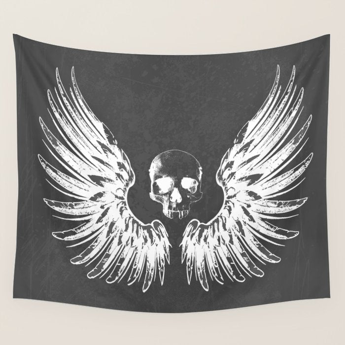 Grey & White Rock Angel Wings Skull Wall Tapestry Gallery Image 4