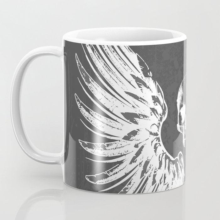 Grey & White Rock Angel Wings Skull Coffee Mug Gallery Image 3
