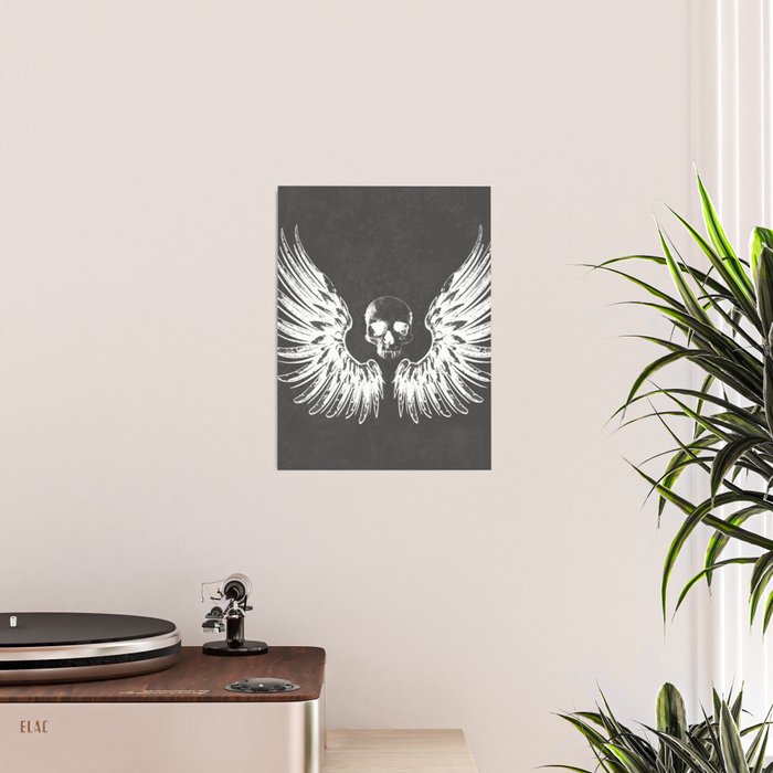 Grey & White Rock Angel Wings Skull Poster Gallery Image 2