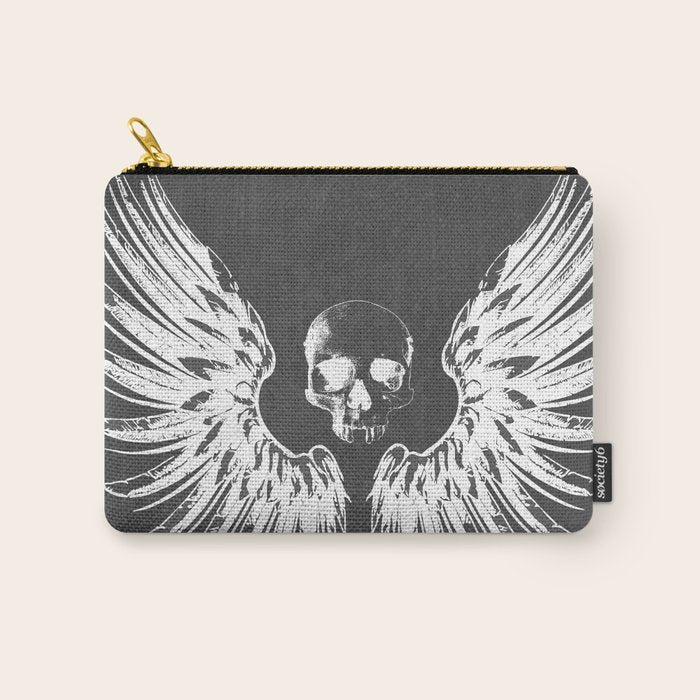Grey & White Rock Angel Wings Skull Carry All Pouch Gallery Image 1