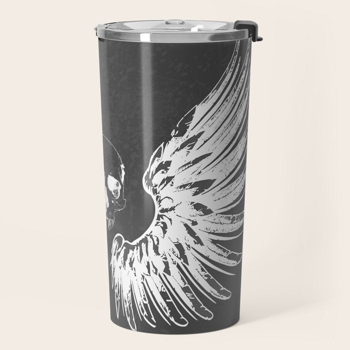 Grey & White Rock Angel Wings Skull Travel Mug Gallery Image 2