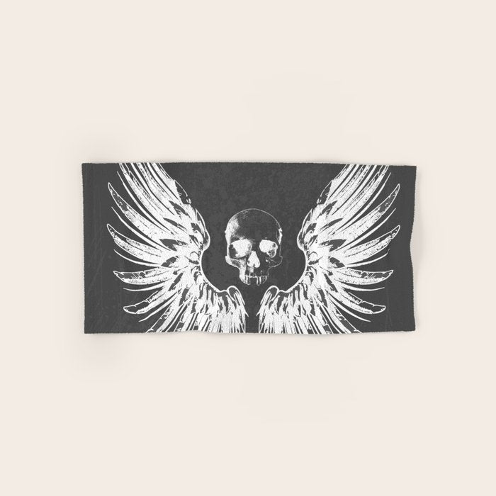 Grey & White Rock Angel Wings Skull Bath Towel Gallery Image 1