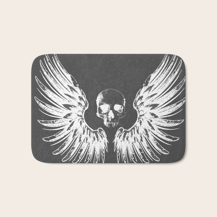 Grey & White Rock Angel Wings Skull Bath Mat Gallery Image 1