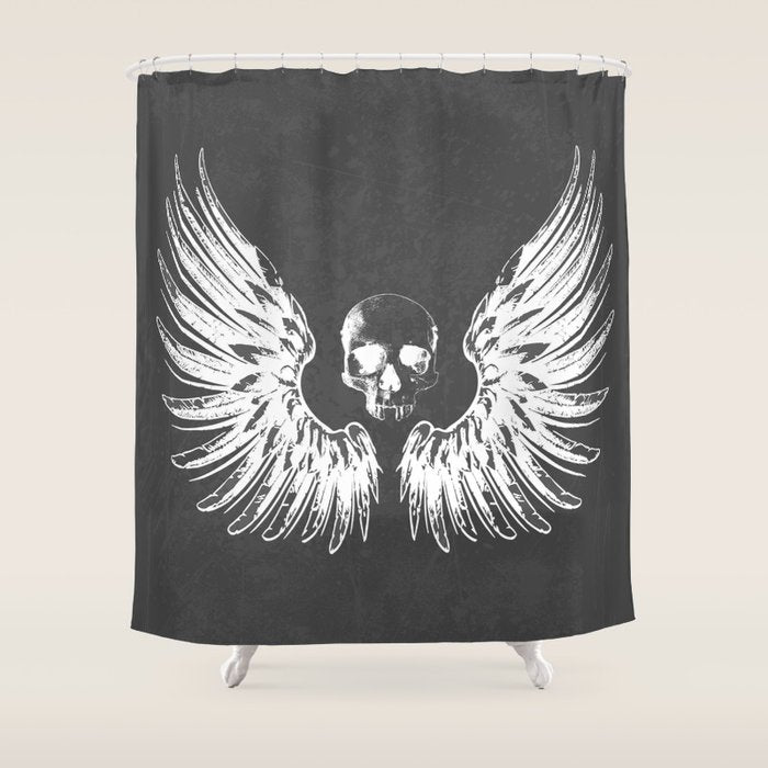 Grey & White Rock Angel Wings Skull Shower Curtain Gallery Image 1