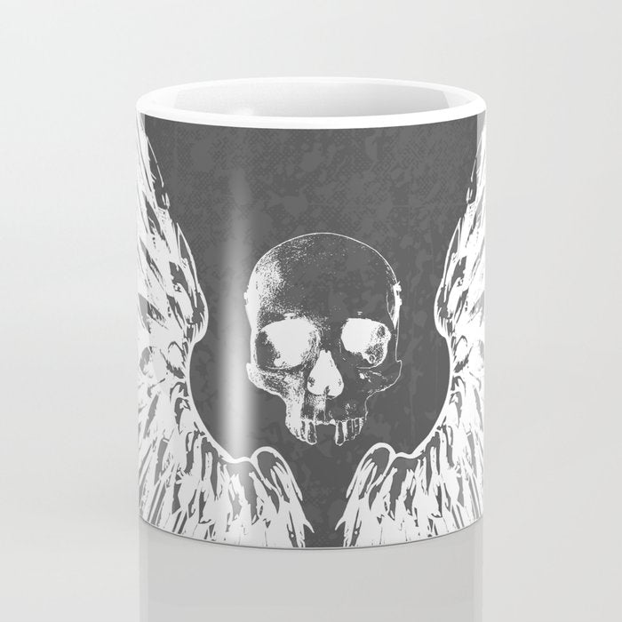 Grey & White Rock Angel Wings Skull Coffee Mug Gallery Image 4