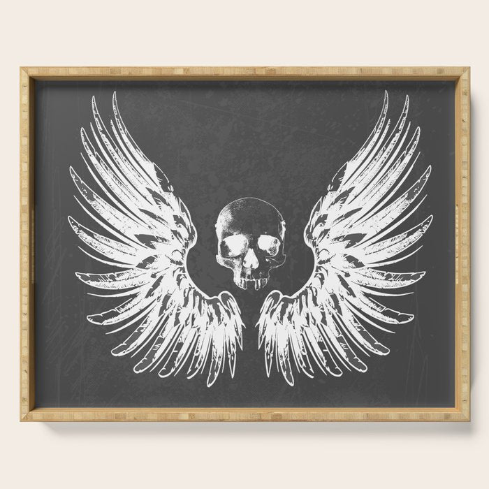Grey & White Rock Angel Wings Skull Serving Tray Gallery Image 1