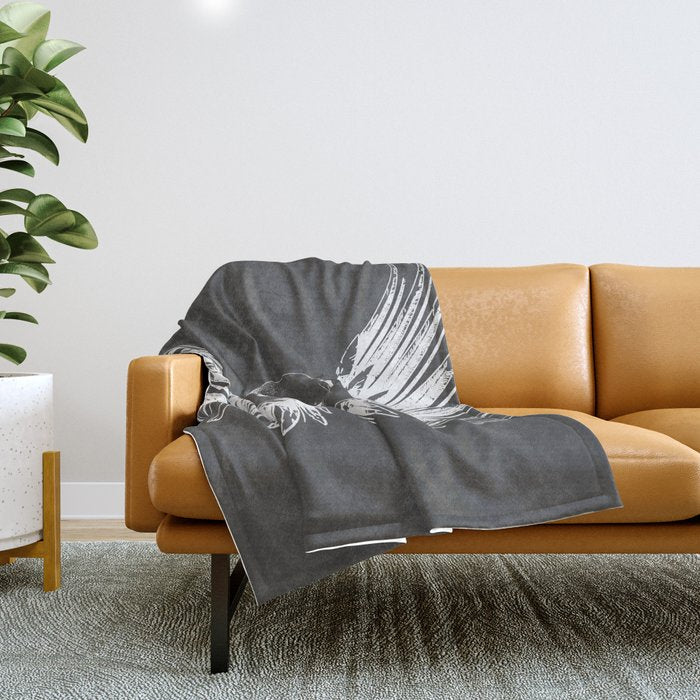 Grey & White Rock Angel Wings Skull Throw Blanket Gallery Image 1