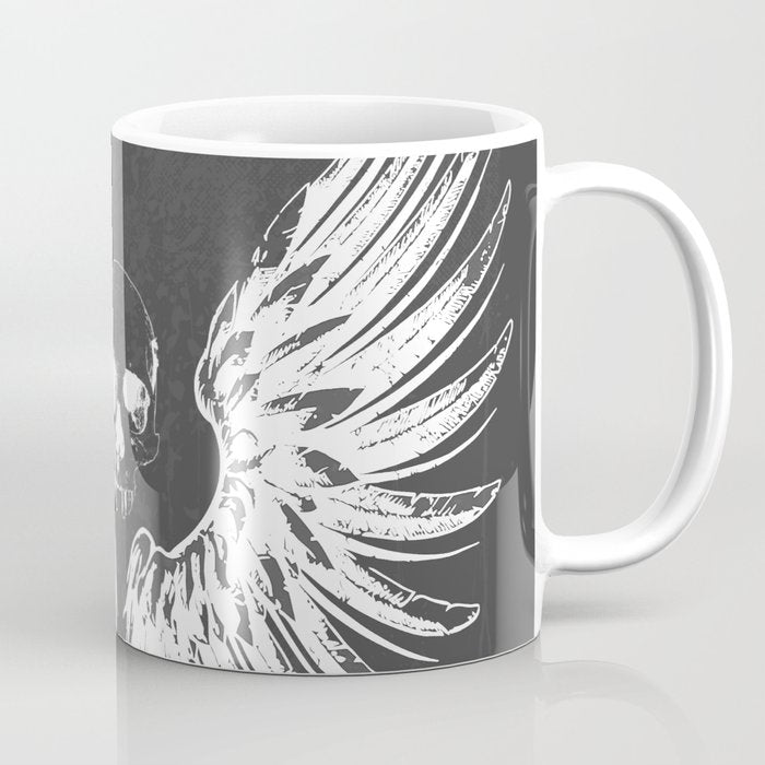 Grey & White Rock Angel Wings Skull Coffee Mug Gallery Image 1