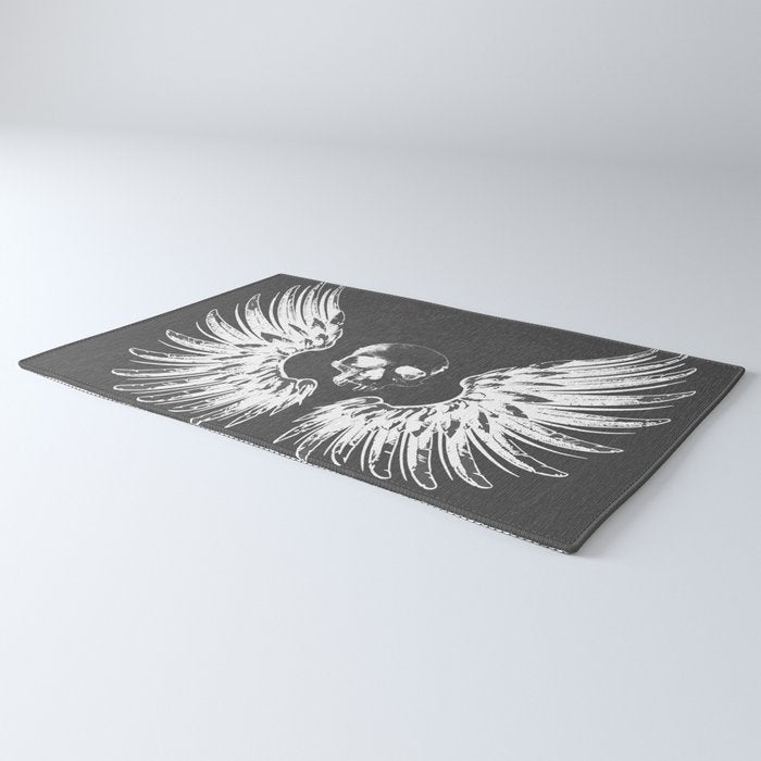 Grey & White Rock Angel Wings Skull Rug Gallery Image 3