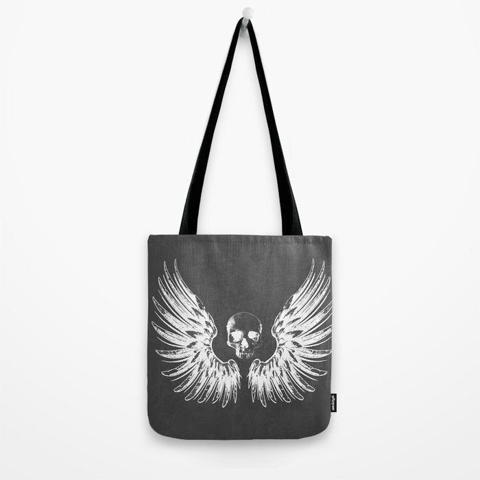 Grey & White Rock Angel Wings Skull Tote Bag Gallery Image 2