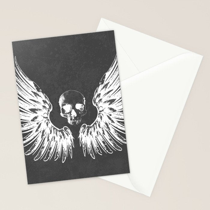 Grey & White Rock Angel Wings Skull Stationery Card Gallery Image 2