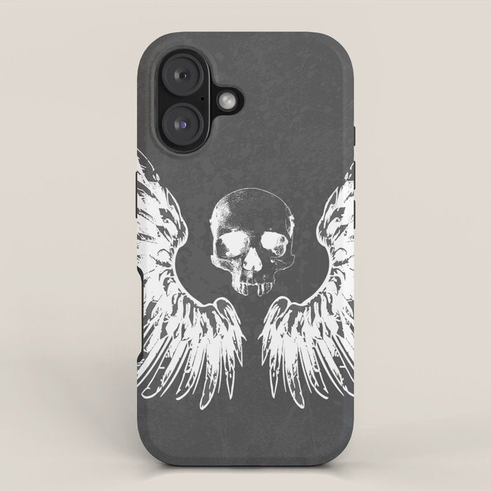 Grey & White Rock Angel Wings Skull iPhone Case Gallery Image 1