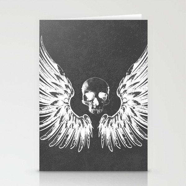 Grey & White Rock Angel Wings Skull Stationery Card Gallery Image 2