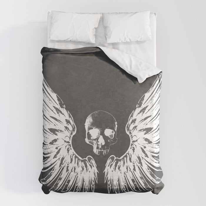 Grey & White Rock Angel Wings Skull Duvet Cover Gallery Image 6