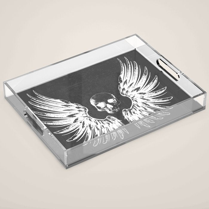 Grey & White Rock Angel Wings Skull Acrylic Tray Gallery Image 1