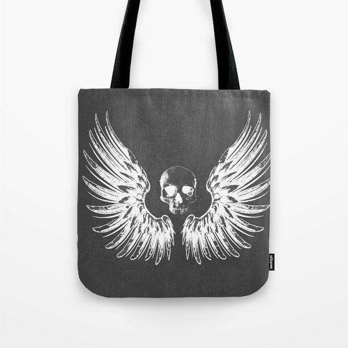 Grey & White Rock Angel Wings Skull Tote Bag Gallery Image 1