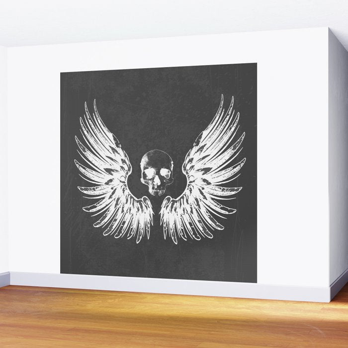 Grey & White Rock Angel Wings Skull Wall Mural Gallery Image 2